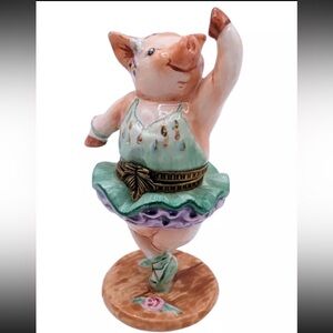 Trinket Box Dancing Pig Ballerina Hinged vintage Studio USA Porcelain. Perfect